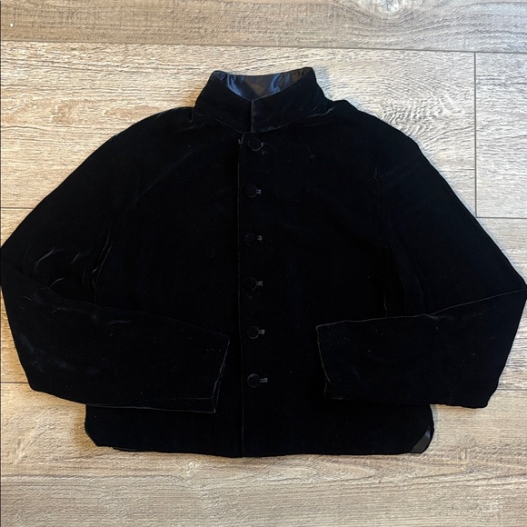 Ann Taylor Tops - Vintage 90s Ann Taylor Petites Black Velvet Cropped Tie Back Blazer Vamp Goth